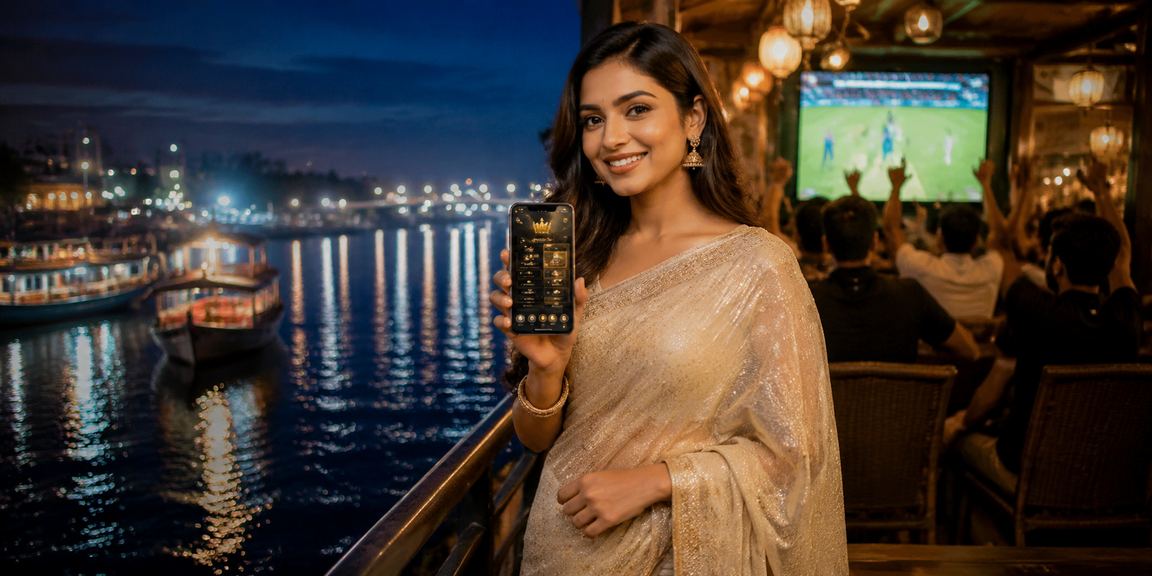 নারায়ণগঞ্জে শাড়ি পরা একজন নারী মোবাইলে ক্রিকেট বেটিং বোনাস দেখছেন